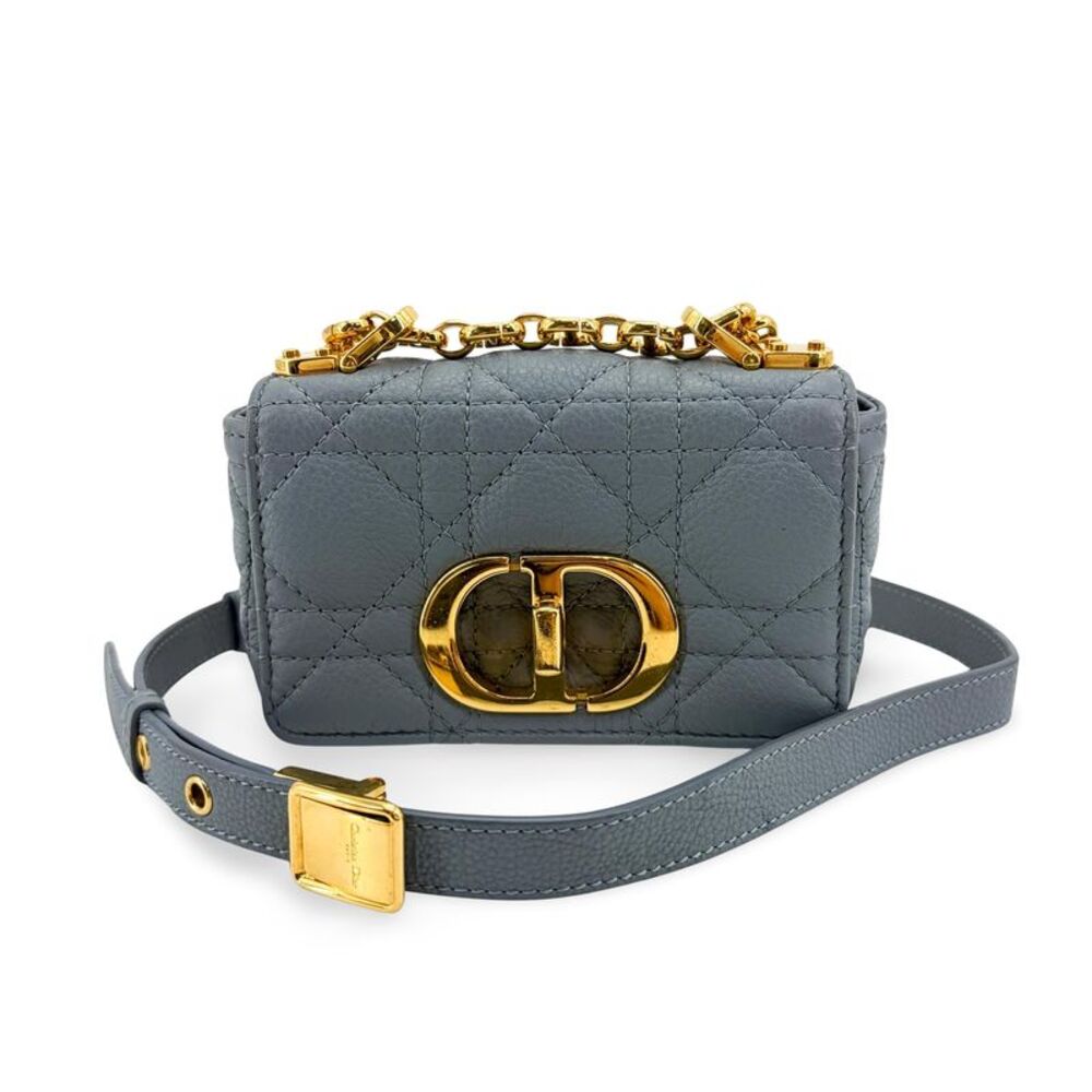Christian Dior Caro Cannage Quilt Calfskin Gray Leather Handbag